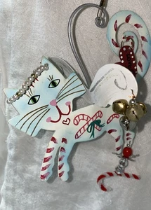 2000 Silvestri Fanciful Flights Karen Rossi Peppermint Angel Cat Ornament Xmas - Picture 1 of 5