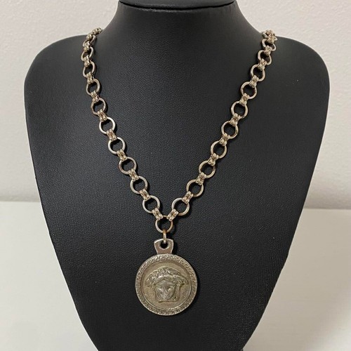GIANNI VERSACE medaglia stile moneta Medusa collana ciondolo argento unisex senza scatola