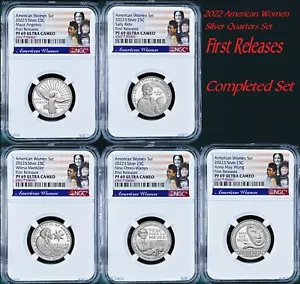 Set 5 monete prime uscite 2022 S NGC donna americana argento QUARTO PF 69 - Foto 1 di 2