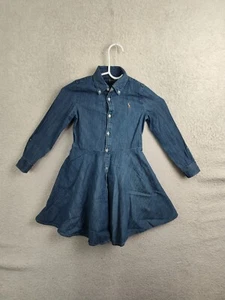 Ralph Lauren Girls Dress 6 Blue 100% Cotton Button Down Denim Casual Shirtdress - Picture 1 of 18