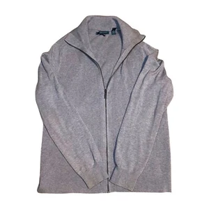Perry Ellis Zip Cardigan Sweater Gray Size XL Merino Wool Blend - Picture 1 of 5