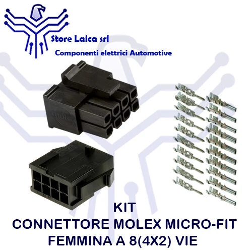 KIT CONNETTORE MOLEX MICRO-FIT 8 VIE COMPLETO M/F CON TERMINALI AUTO MOTO