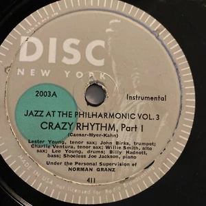 Hot Jazz - LESTER YOUNG 12” 78 rpm DISC 2003 CRAZY RHYTHM 1949 V+ - Picture 1 of 4