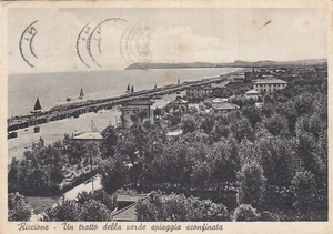 CARTOLINA *98 RICCIONE UN TRATTO DELLA VERDE SPIAGGIA SCONFINATA VIAGGIATA 1952 - Foto 1 di 2