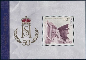 NORUEGA. 2018. 50 Kr. Boda Real de Oro. Hoja de recuerdo. VF MNH (BL57) - Imagen 1 de 1