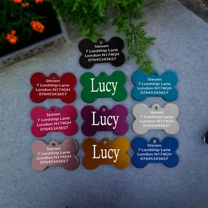 Dog Tag Engraved Personalised Pet Tags ID Tags Engraved Name Collar Tag Bone - Picture 1 of 23