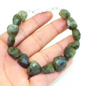 205.00 Cts Natural 8 Inches Long Labradorite Faceted Beads Bracelet NK 25E96 - Picture 1 of 2