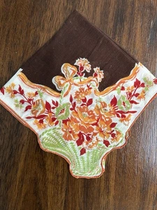Vintage Taschentuch Taschentuch braun Herbstfarben Blumenkörbe - Bild 1 von 3