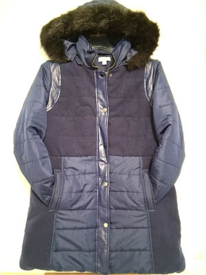 Jaqueta Susan Graver Feminina Casaco Médio Azul Couro Sintético Pele Puffer Lã Parka - Imagem 1 de 4