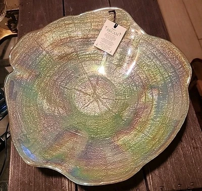 Hecho a mano en Turquía Akcam oro iridiscente cuenco grande 11,5" Foto 1 de 4