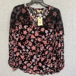 Democracy Damen Spitze Schulter Größe 3X schwarz Blumenmuster 3/4 Ärmel Boho Bauer - Bild 1 von 12