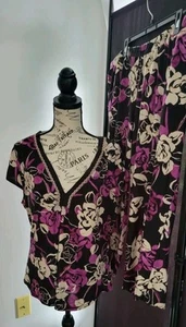GILLIGAN & OMALLEY 2pc Super Soft Black Pink White PJ Pajama Crop Set XXL - Picture 1 of 13