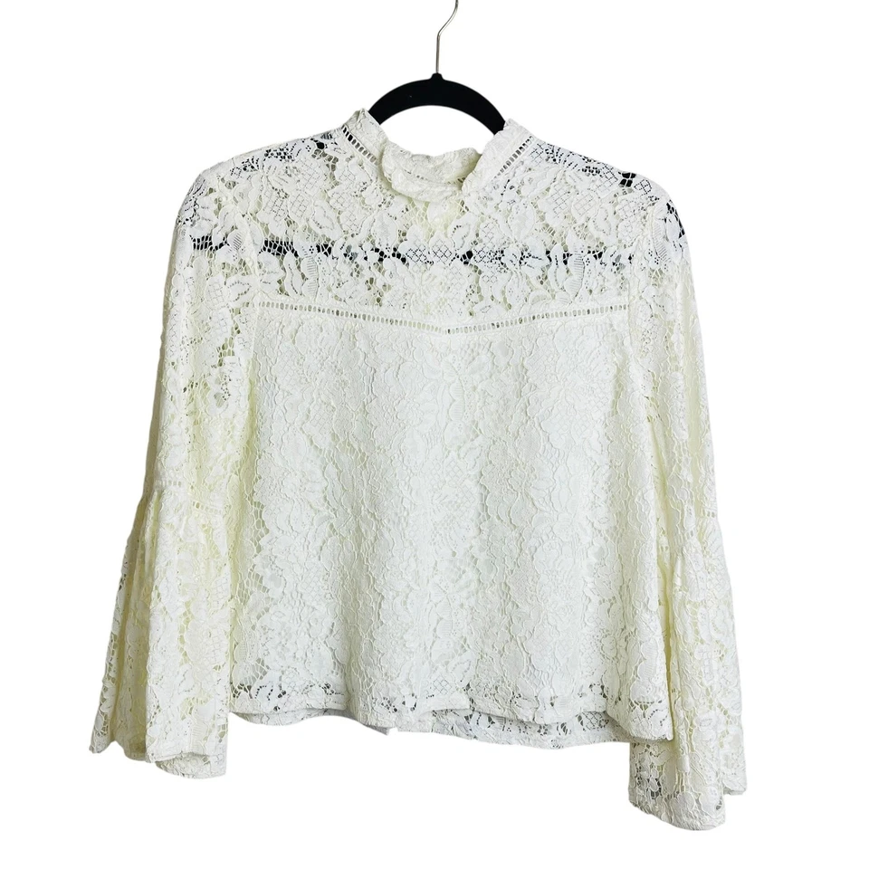 Blusa de encaje Jack By BB Dakota para mujer pequeña blanca manga larga abotonada top transparente Foto 1 de 4