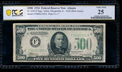 AC 1934 $500 FIVE HUNDRED DOLLAR BILL Atlanta PCGS 25 comment - Image 1 of 2