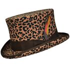 Leopard 100% Wool Satin Lined Wedding Event Felt Top Hat With Feather