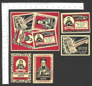 Vintage matchbox labels GROOTMOEDERS COFFEE set of 4 + 1 large - Picture 1 of 1