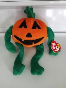 Vintage 1998 TY Beanie Babies PUMPKIN Orange Halloween Bean Bag Pumpkin W/Tags p - Picture 1 of 3