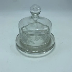 Piatto Burro Vetro Cristallo Coperto Formaggio Cupola Portagioie Inciso Vintage Mini - Foto 1 di 10