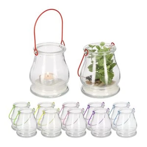 Windlicht 12er Set Glas mit Buntem Henkel innen & außen Teelichthalter H x D ... - Bild 1 von 8