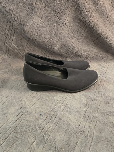 Mocassini ECCO Felicia elasticizzati donna taglia 7 scarpe nero tacco zeppa slip on