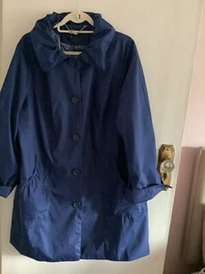 Dennis Basso Mid Navy Blue Jacket/Mac, ruched pillow collar & hood, Size XL - Picture 1 of 19