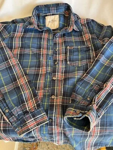 Hollister Flannel Shirt Youth sz L Blue w/ red and white plaid - Picture 1 of 5