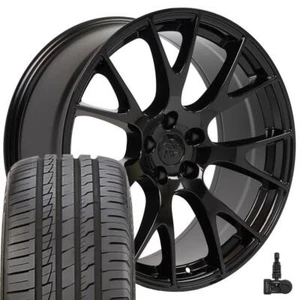 20x9 Gloss Black 2528 Rims, 245/45 Tires & TPMS SET Fits Challenger, Magnum - Picture 1 of 5