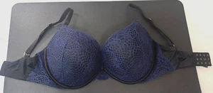 Sujetador acolchado de encaje negro/azul muy sexy push-up Victoria's Secret para mujer, talla 34 DDD - Imagen 1 de 16