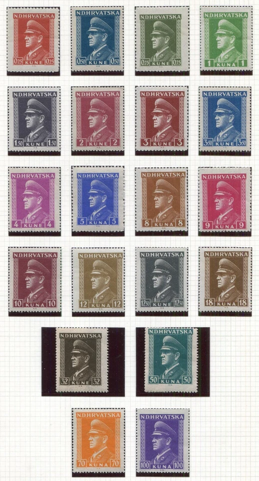 NDH CROÁCIA ESTADO DE MARIONETES ALEMÃO 1943-1944 ANTE PAVELIC CONJUNTO 61-80 PERFEITO, SEM MARCA DE CHARNEIRA - Imagem 1 de 1