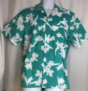 Camisa Hawaiana Helenas Hecha en Hawaii Para Hombres De Colección Verde Azulado Nativo Orquídea Floral L - Imagen 1 de 9