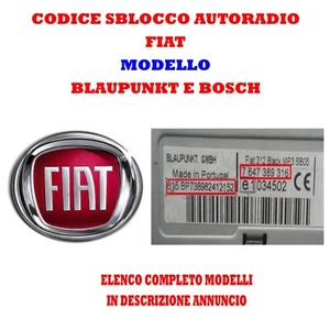 CODICE SBLOCCO AUTORADIO BLAUPUNKT E BOSCH PER FIAT LANCIA E ALFA ROMEO - Imagen 1 de 4