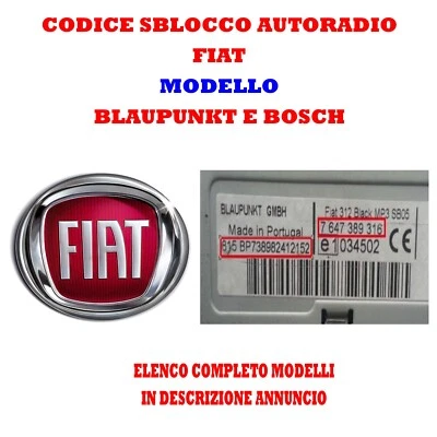 CODICE SBLOCCO AUTORADIO BLAUPUNKT E BOSCH PER FIAT LANCIA E ALFA ROMEO - Image 1 of 4