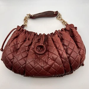 BCBGMaxAzria Shoulder Bag Soft Quilted Leather Deep Burgundy Maroon Chain Studs - Picture 1 of 18