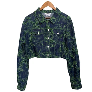 I.AM.GIA Women's Green Tiger Sinead Button Front Semi Cropped Jean Jacket Medium - Picture 1 of 7