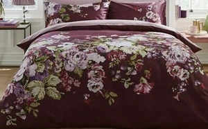 BNWT Sumptuous Rich Plum Rosemore Bouquet King Bedset £100, 100% Cotton Sateen - Picture 1 of 5