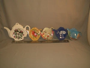 Lot 5 Tea Bag Holders - 1 Portmeirion Botanic Garden 5 7/8" & 4 Melamine 3 3/4" - Picture 1 of 5
