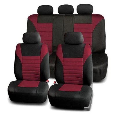 FH Group Premium 3D Air Mesh 1st & 2nd Row Black & Burgundy Seat Covers Foto 1 de 4