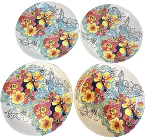 4 ANTHROPOLOGIE Dessert Salad Plates MOD Flower 8 inches floral Retro - Picture 1 of 6