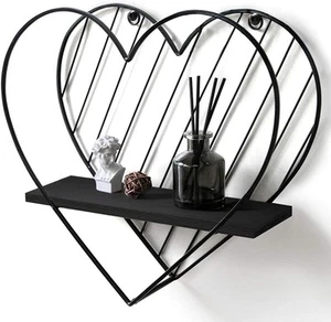 Afuly Floating Shelves - Black Wall Shelf, Heart Shaped Modern Black, - Picture 1 of 9