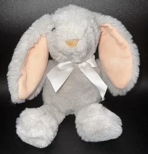 MTY International Gray Bunny Rabbit Plush with Peach Pink Ears and Satin Bow 10" - Picture 1 of 10