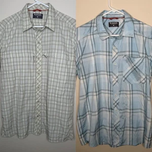 Lot Of 2 Simms Men’s Medium Fishing Shirts Short Sleeve Outpost Blue And Taupe - Picture 1 of 16