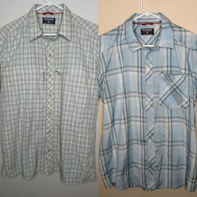 Lot Of 2 Simms Men’s Medium Fishing Shirts Short Sleeve Outpost Blue And Taupe - Image 1 of 4