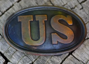 VINTAGE Belt Buckle Metal US Inscribed 3" x 2" - Picture 1 of 3