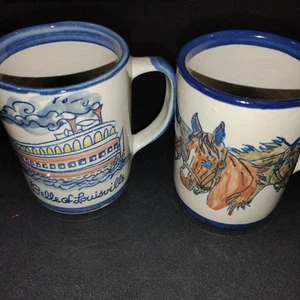 2 Louisville Stoneware Equestrian Horse & Belle Steamboat Mugs New - Picture 1 of 8