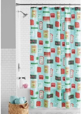 Cortina de ducha de tela navideña 72" x 72" vacaciones Santa nueva con etiquetas Foto 1 de 2