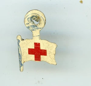 Antique Collectible American Flag Red Cross Tin Metal Pin Back Lapel Pin - Picture 1 of 1
