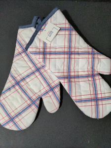 Juego de 2 piezas de guantes de horno con estampado rojo azul a cuadros - Imagen 1 de 4