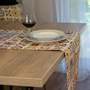 Tela decorativa de naperón estilo español corredor en mesa azulejos tela multicolor - Imagen 1 de 4