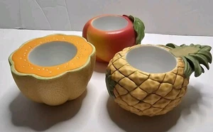 PartyLite Porcelain Fruit Votive Candle Holder Peach Cantaloupe Pineapple 3ct - Picture 1 of 8