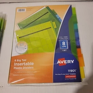 Avery 8 Tab Plastic Binder Dividers Multicolor Big Tabs Insertable Dividers - Picture 1 of 10